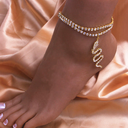 European And American Fashion Full Diamond Double Layer Feet Chain