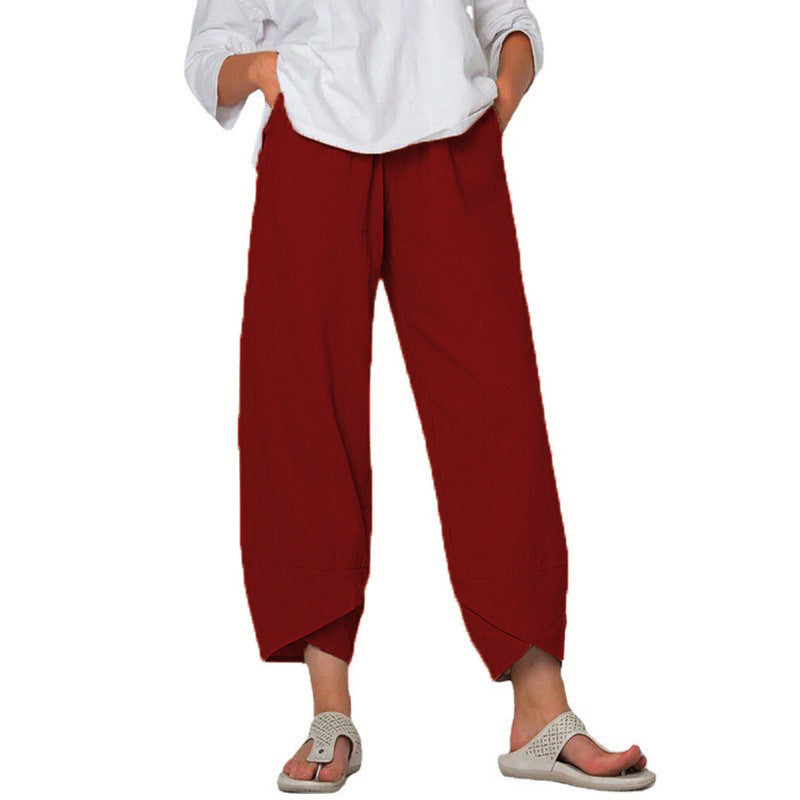 Cotton And Linen Wide Leg Pants Solid Color High Waist Loose Casual Trousers For Women