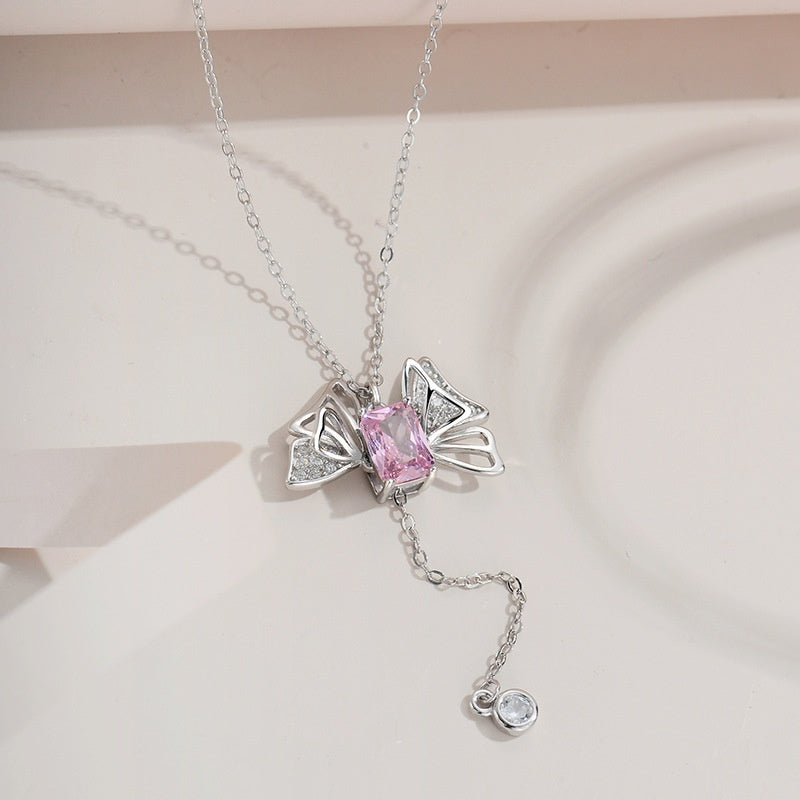 925 Sterling Silver Day Appointment Butterfly Pull Movable Necklace For Girls