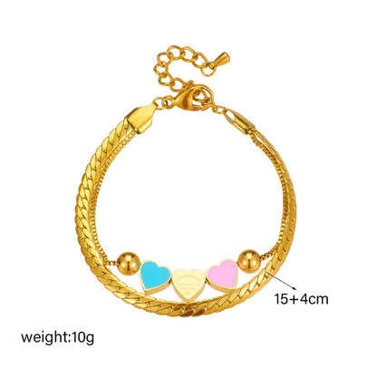 Fashion Special-interest Creative All-match Double-layer Chain Colorful Oil Necklace Heart Bracelet