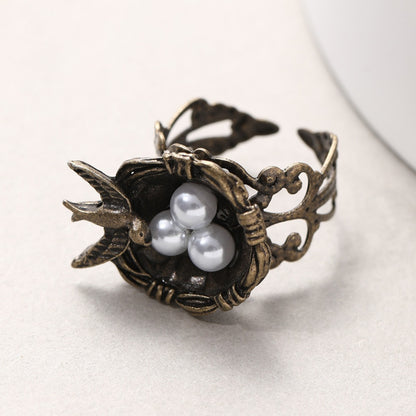 Bird Nest Open-end Pearl Ring Fashion Women