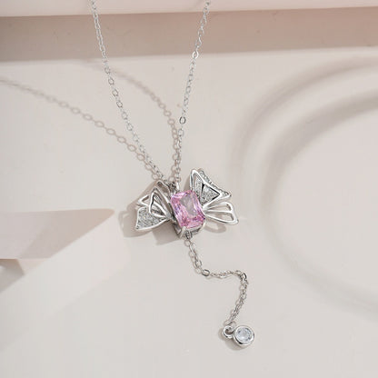 925 Sterling Silver Day Appointment Butterfly Pull Movable Necklace For Girls